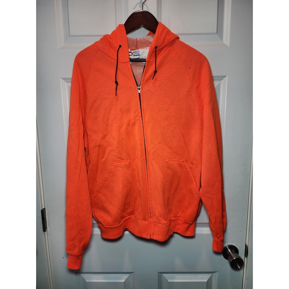Vintage 80s Sports Afield Blaze Orange Zip Up Hoodie Made in USA Large Thermal
